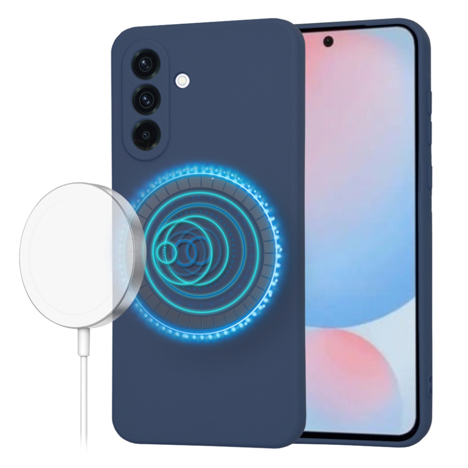 Husa pentru Samsung Galaxy A56 5G din Silicon Catifelat, Protectie Premium, SoftElegance Magsafe - Bleumarin