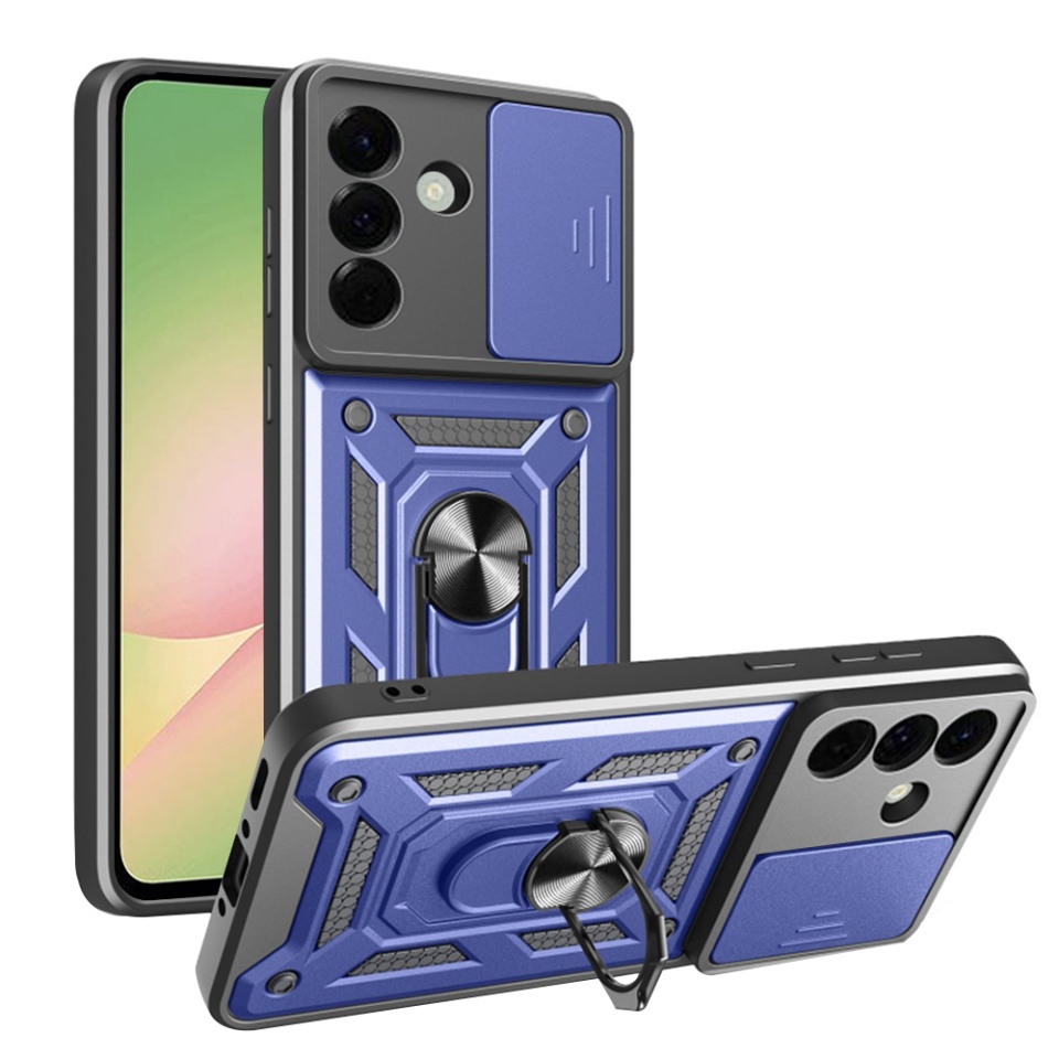 Husa pentru Samsung Galaxy A56 5G, SKYDDAR INNOVATION, CamShield, Albastru, set cu sticker