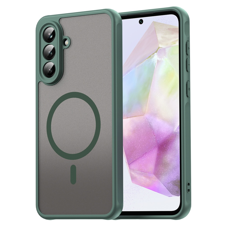 Husa pentru Samsung Galaxy A56 5G, SKYDDAR INNOVATION, HaloFrost MagSafe II, Antisoc, set cu sticker, Verde
