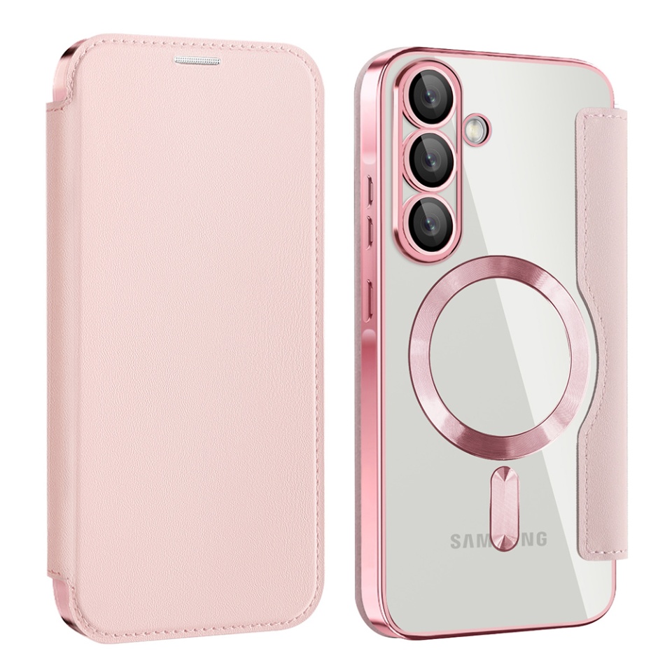 Husa pentru Samsung Galaxy A56 5G tip carte, SKYDDAR INOVATION, SmartMag Book, Magsafe, RFiD, Suport Carduri, set cu sticker, Roz - 1 | YEO