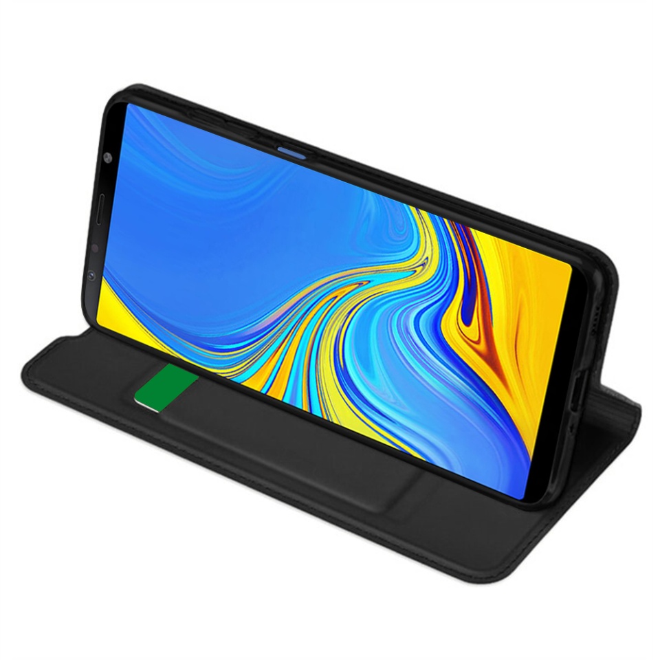 Husa pentru Samsung Galaxy A7 2018, SKYDDAR INNOVATION, Magskin Book, tip Carte cu Portofel Interior, set cu sticker, Negru - 1 | YEO