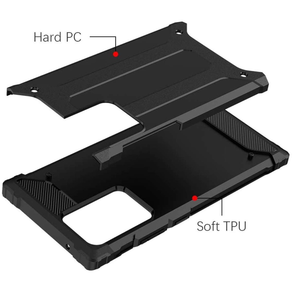 Husa pentru Samsung Galaxy Note 20 Ultra 5G / Galaxy Note 20 Ultra, SKYDDAR INNOVATION, Hybrid Armor, din Plastic Dur, Margini Cauciucate, Antisoc, set cu sticker, Negru - 2 | YEO