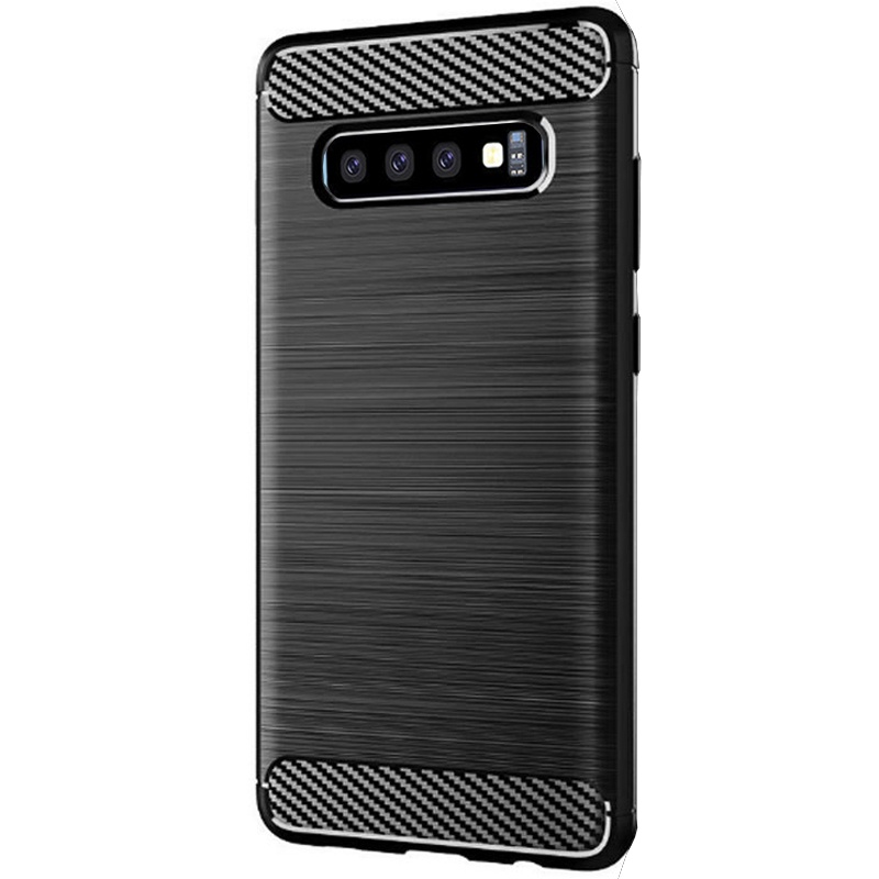 Husa pentru Samsung Galaxy S10, SKYDDAR INNOVATION, Carbon Silicone, din Silicon Slim, cu textura Fibra Carbon, set cu sticker, Negru - 3 | YEO