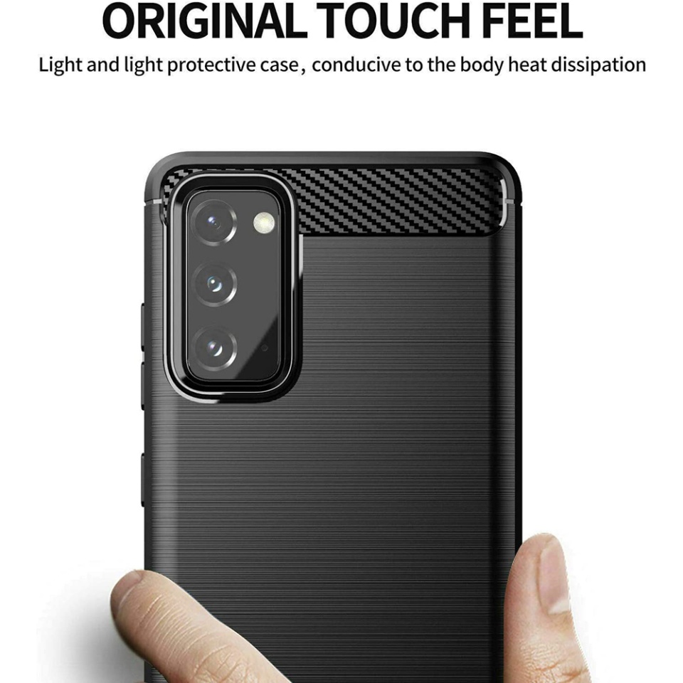 Husa pentru Samsung Galaxy S20 FE / Galaxy S20 FE 5G, SKYDDAR INNOVATION, Carbon Silicone, din Silicon Slim, cu textura Fibra Carbon, set cu sticker, Negru - 1 | YEO