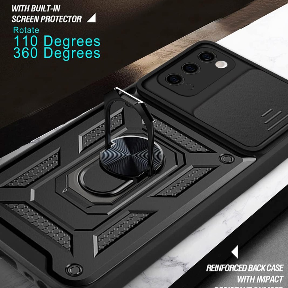 Husa pentru Samsung Galaxy S20 / Galaxy S20 5G, SKYDDAR INNOVATION, CamShield, Inel magnetic, set cu sticker, Negru - 1 | YEO