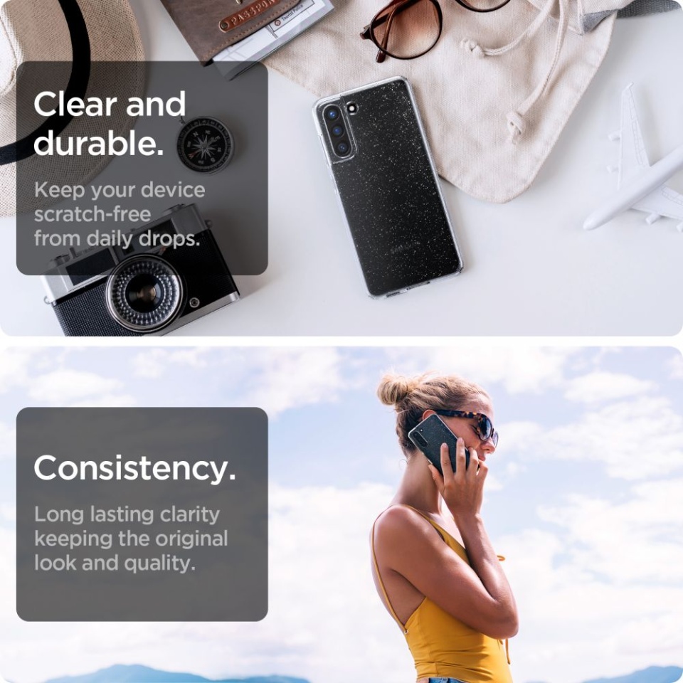 Husa pentru Samsung Galaxy S21 FE 5G din Silicon TPU cu Sclipici, Design Elegant si Ultra Subtire, SKDR Shine - Transparenta - 3 | YEO