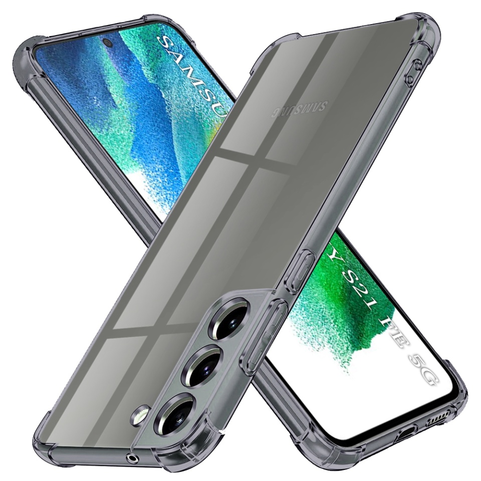 Husa pentru Samsung Galaxy S21 FE 5G, SKYDDAR INNOVATION, Shockproof Clear Silicone, Silicon Slim, set cu sticker, Fumuriu