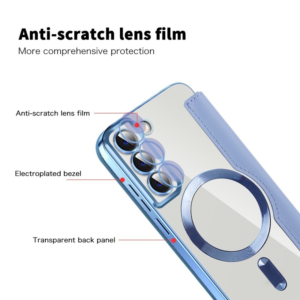 Husa pentru Samsung Galaxy S22 5G tip carte, SKYDDAR INOVATION, SmartMag Book, Magsafe, RFiD, Suport Carduri, set cu sticker, Bleu - 2 | YEO