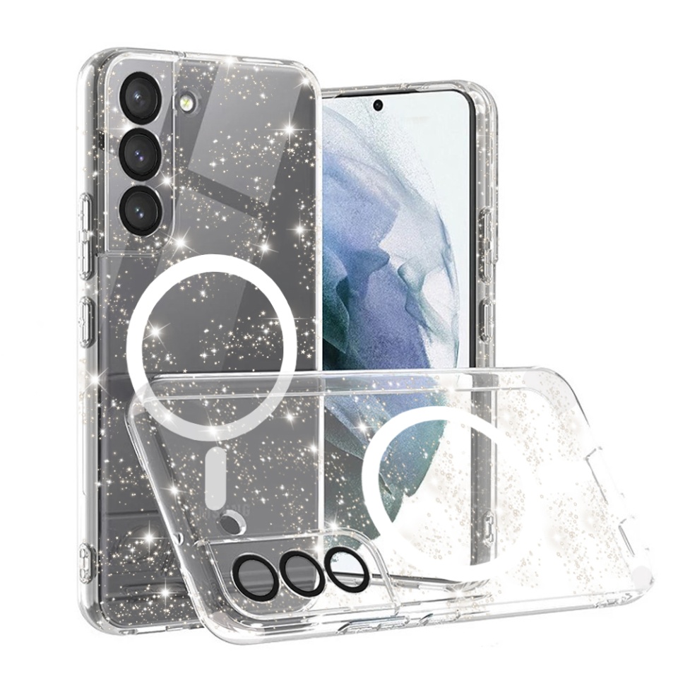 Husa pentru Samsung Galaxy S22 Plus 5G , Magsafe, din Silicon TPU cu Sclipici, Design Elegant si Ultra Subtire, SKDR Shine - Transparenta