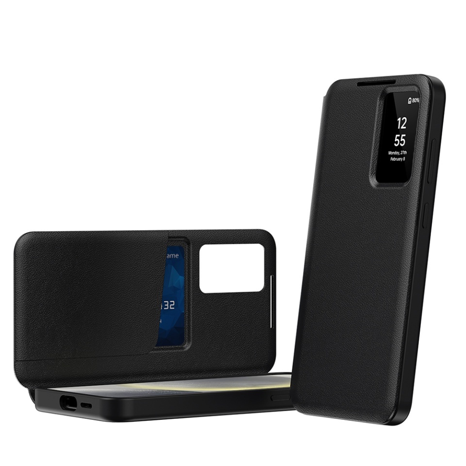 Husa pentru Samsung Galaxy S22 Plus 5G tip carte, Skyddar, cu portofel si SmartView, Premium, set cu sticker, Negru - 1 | YEO