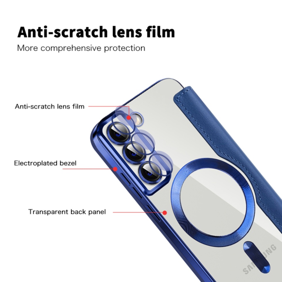 Husa pentru Samsung Galaxy S22 Plus 5G tip carte, SKYDDAR INOVATION, SmartMag Book, Magsafe, RFiD, Suport Carduri, set cu sticker, Albastru - 2 | YEO