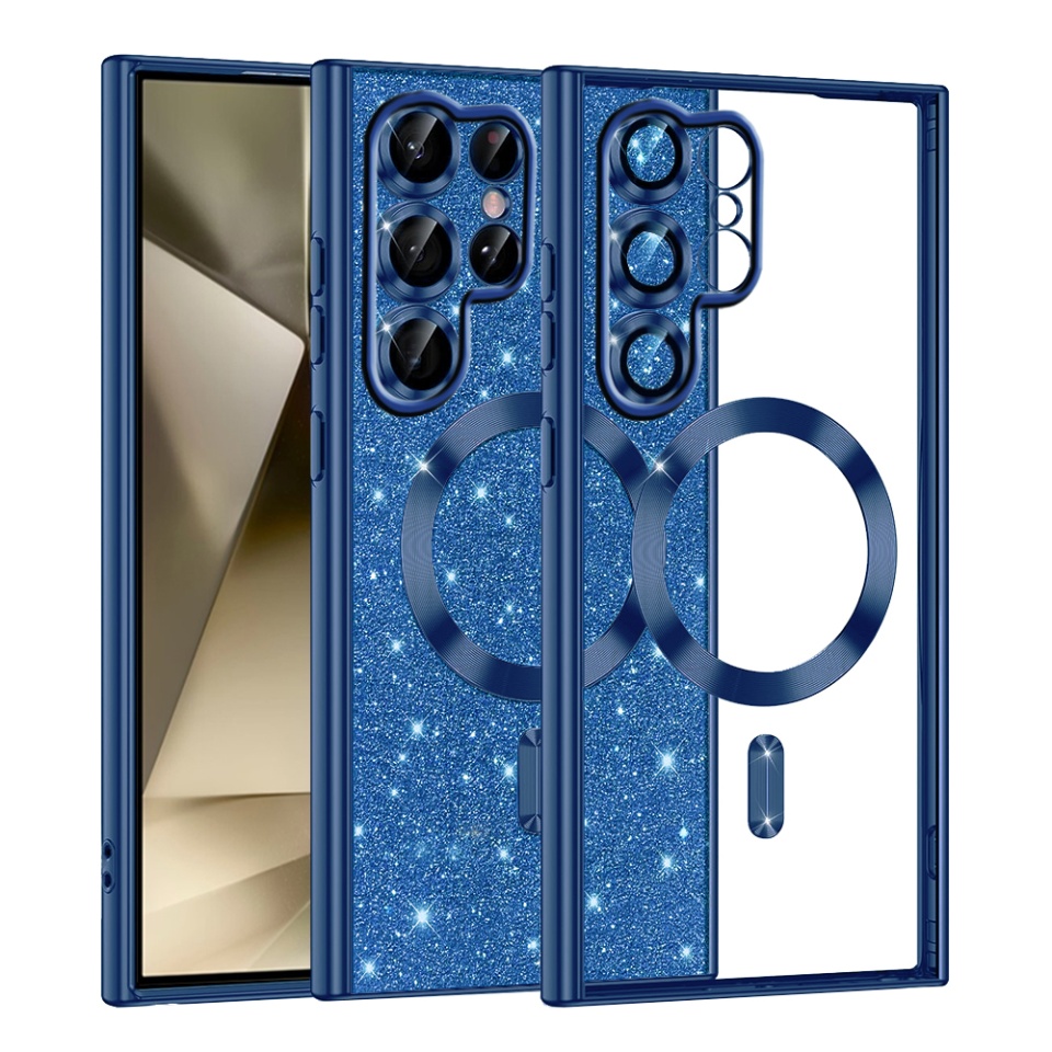 Husa pentru Samsung Galaxy S22 Ultra 5G Design Antisoc, Fundal Detasabil 2-in-1, Protectie Superioara, Margini Ridicate, SKDR Glitter - Albastru