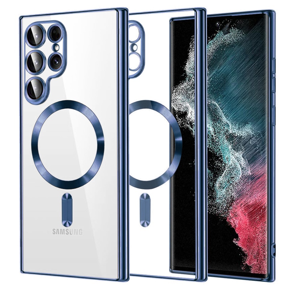 Husa pentru Samsung Galaxy S22 Ultra 5G, SKYDDAR INNOVATION, Luxury Shield Magsafe, Protectie Antisoc, set cu sticker, Albastru