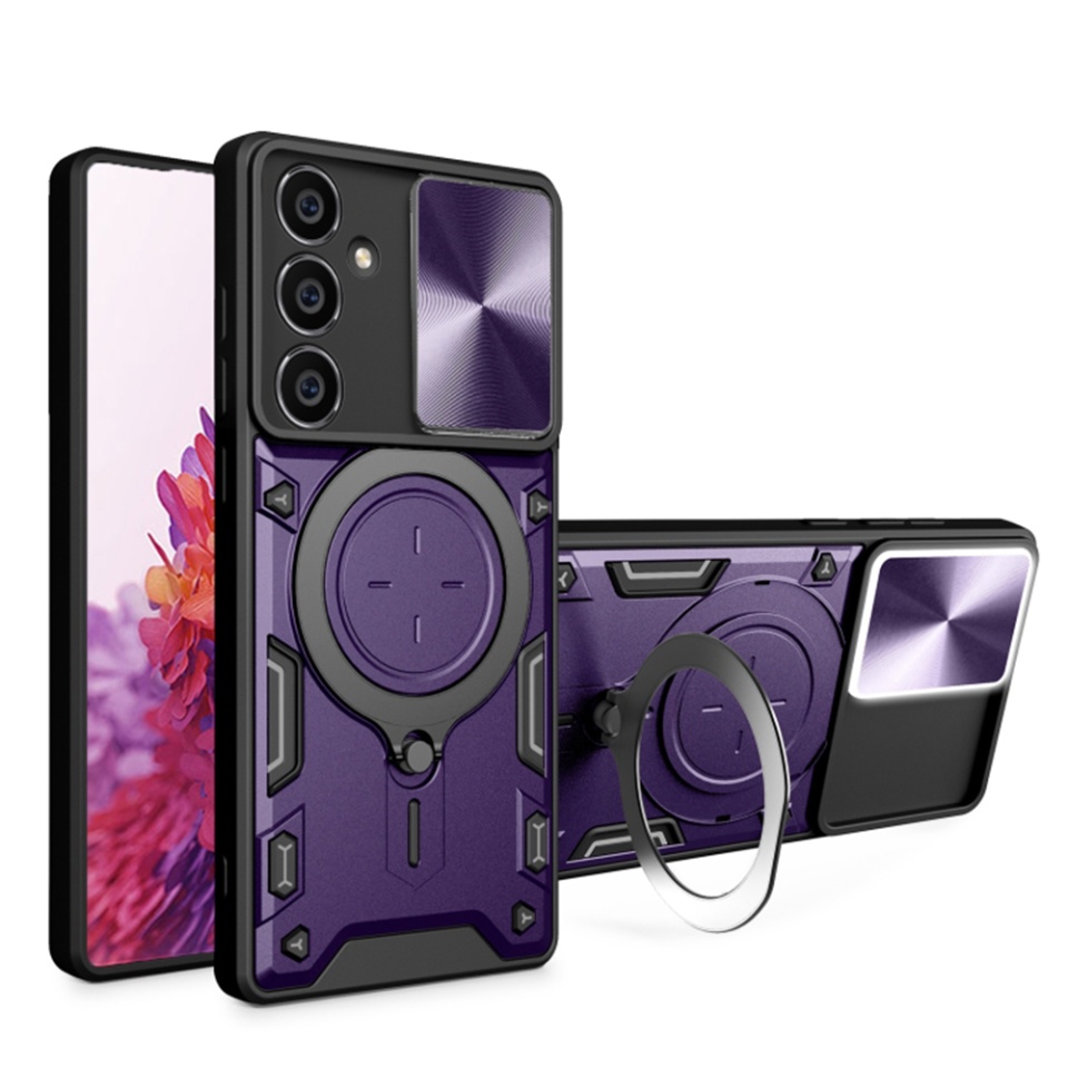 Husa pentru Samsung Galaxy S23 FE, cu inel magnetic si suport ajustabil, protecție completa camera, SKDR SafeCover - Mov