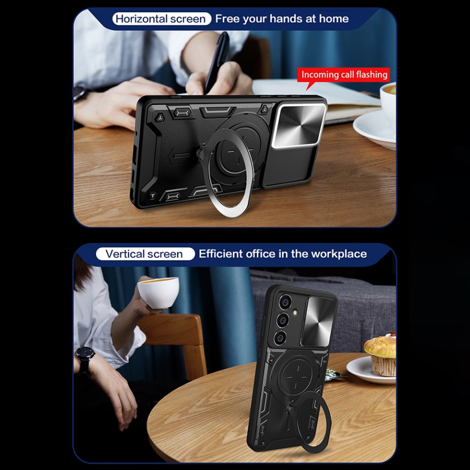 Husa pentru Samsung Galaxy S23 FE, SKYDDAR INNOVATION, CamGuard Pro, Inel Magnetic, Protectie Camera, set cu sticker, Negru - 3 | YEO