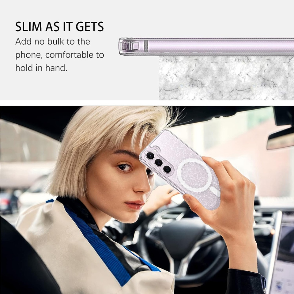 Husa pentru Samsung Galaxy S23 Plus, Magsafe, din Silicon TPU cu Sclipici, Design Elegant si Ultra Subtire, SKDR Shine - Transparenta - 3 | YEO