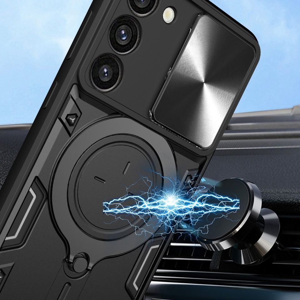 Husa pentru Samsung Galaxy S23 Plus, SKYDDAR INNOVATION, CamGuard Pro, Inel Magnetic, Protectie Camera, set cu sticker, Negru - 3 | YEO