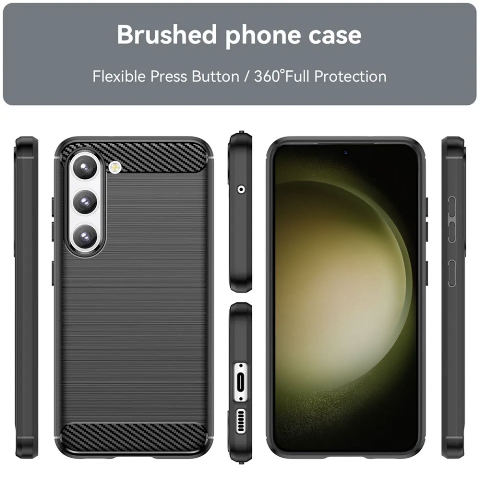 Husa pentru Samsung Galaxy S23 Plus, SKYDDAR INNOVATION, Carbon Silicone, din Silicon Slim, cu textura Fibra Carbon, set cu sticker, Negru - 1 | YEO
