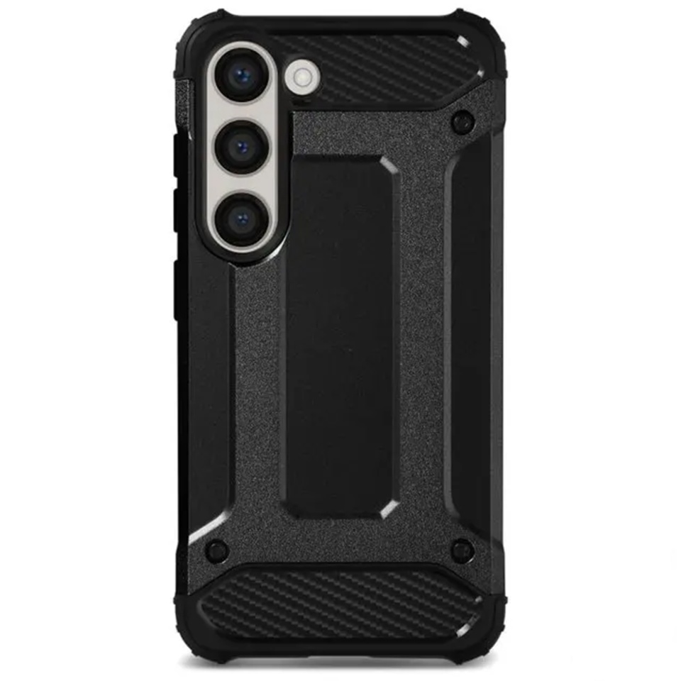 Husa pentru Samsung Galaxy S23 Plus, SKYDDAR INNOVATION, Hybrid Armor, din Plastic Dur, Margini Cauciucate, Antisoc, set cu sticker, Negru - 1 | YEO