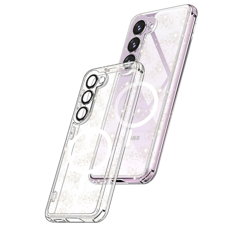 Husa pentru Samsung Galaxy S23, SKYDDAR INNOVATION, SparkleSkin Magsafe, din Silicon TPU cu Sclipici, Design Elegant si Subtire, set cu sticker, Transparenta