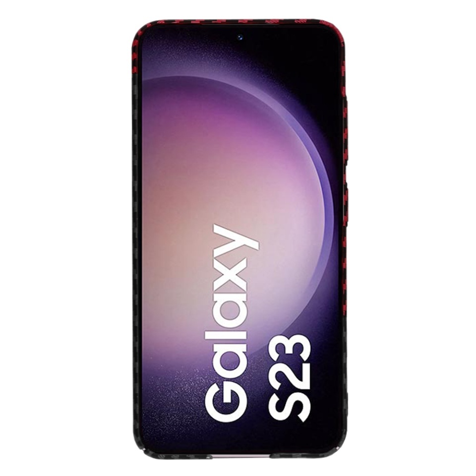 Husa pentru Samsung Galaxy S23, SKYDDAR INNOVATION, textura carbon, Carbonite FiberShell, set cu sticker, Rosu inchis, - 1 | YEO