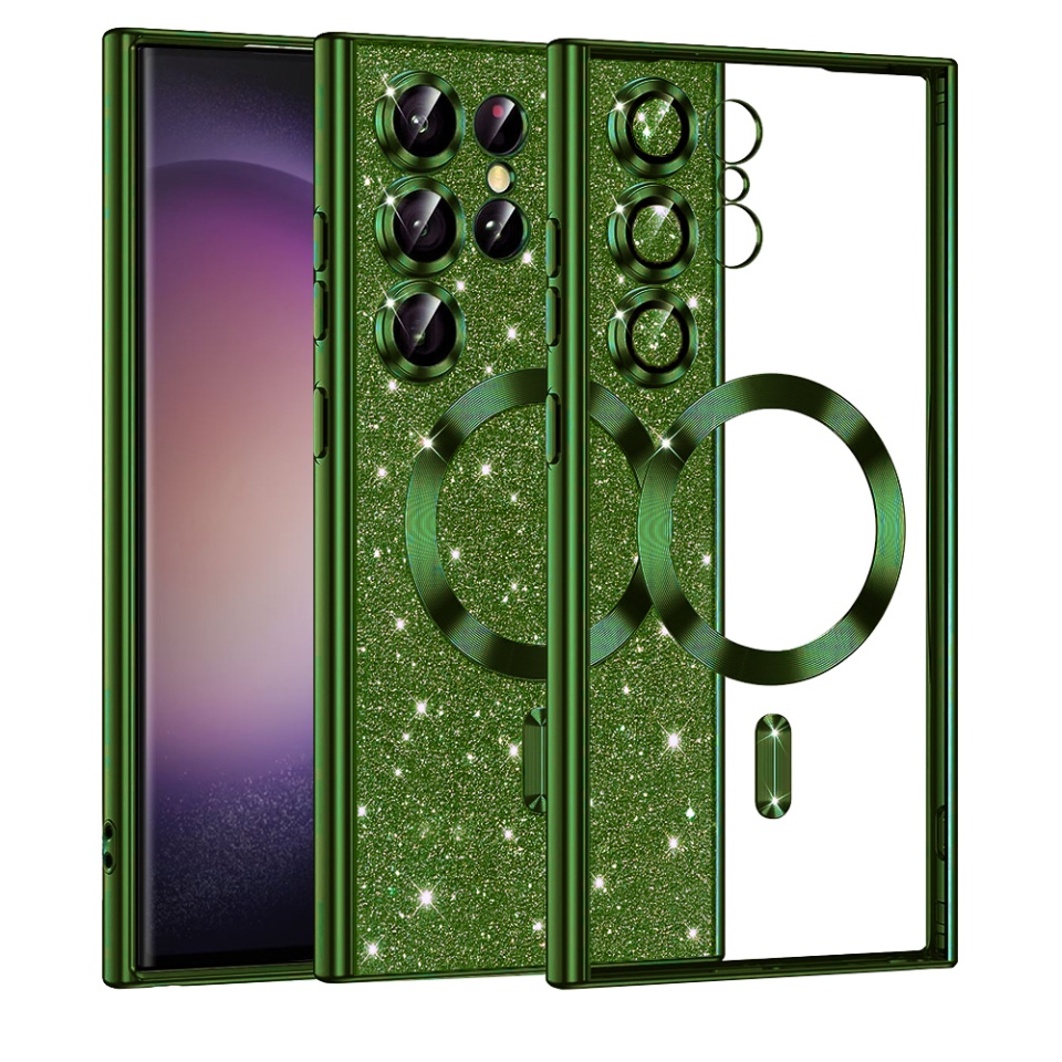 Husa pentru Samsung Galaxy S23 Ultra Design Antisoc, Fundal Detasabil 2-in-1, Protectie Superioara, Margini Ridicate, SKDR Glitter - Verde