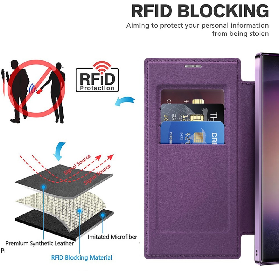 Husa pentru Samsung Galaxy S23 Ultra tip carte, SKYDDAR INOVATION, SmartMag Book, Magsafe, RFiD, Suport Carduri, set cu sticker, Negru - 2 | YEO