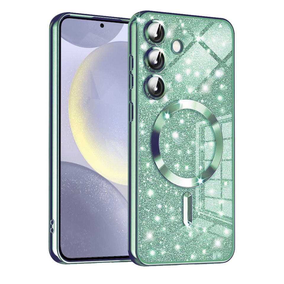 Husa pentru Samsung Galaxy S24 Design Antisoc, Fundal Detasabil 2-in-1, Protectie Superioara, Margini Ridicate, SKDR Glitter - Verde deschis