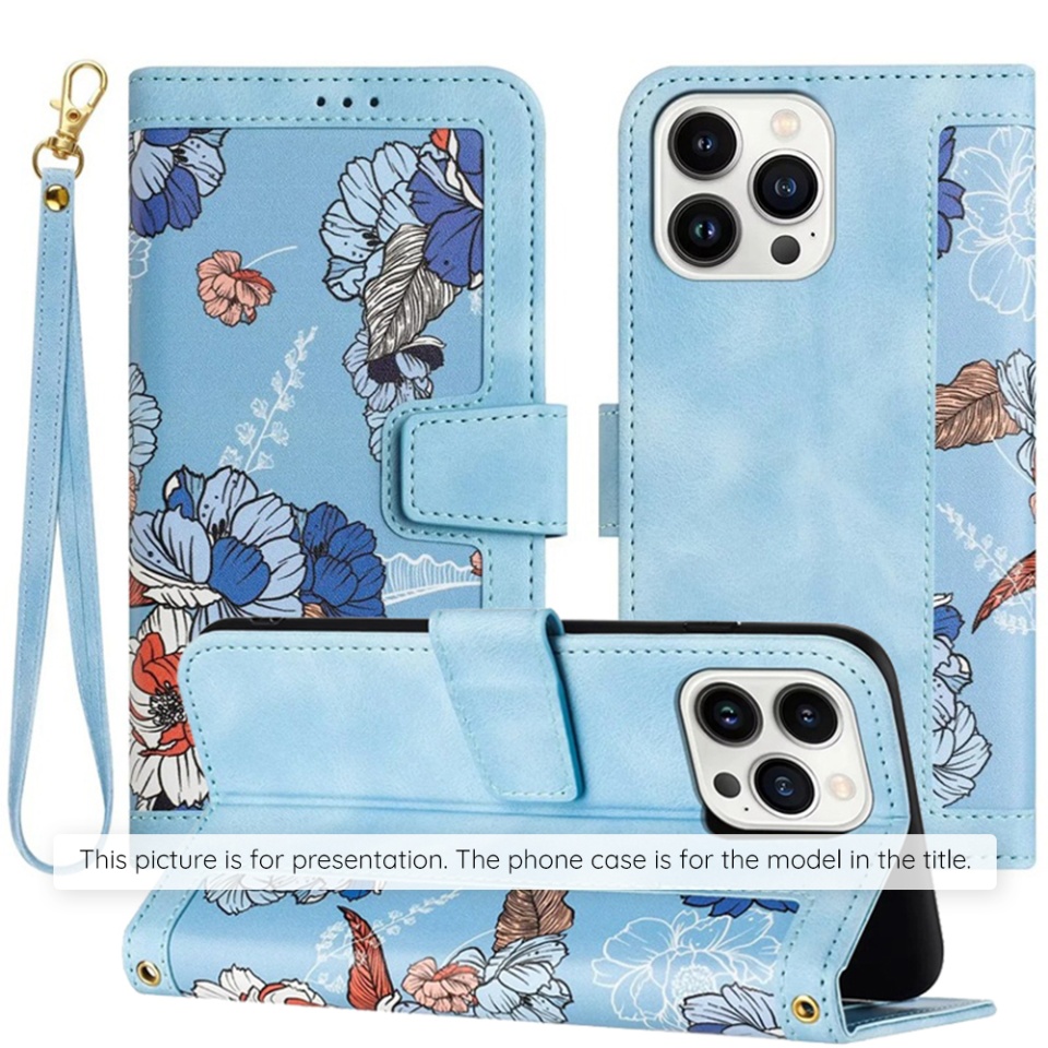 Husa pentru Samsung Galaxy S24 din Piele Ecologică cu Design Floral, Protecție 360°, Stand Integrat, Buzunare pentru Carduri, SKDR Floral Wallet - Bleu - 1 | YEO
