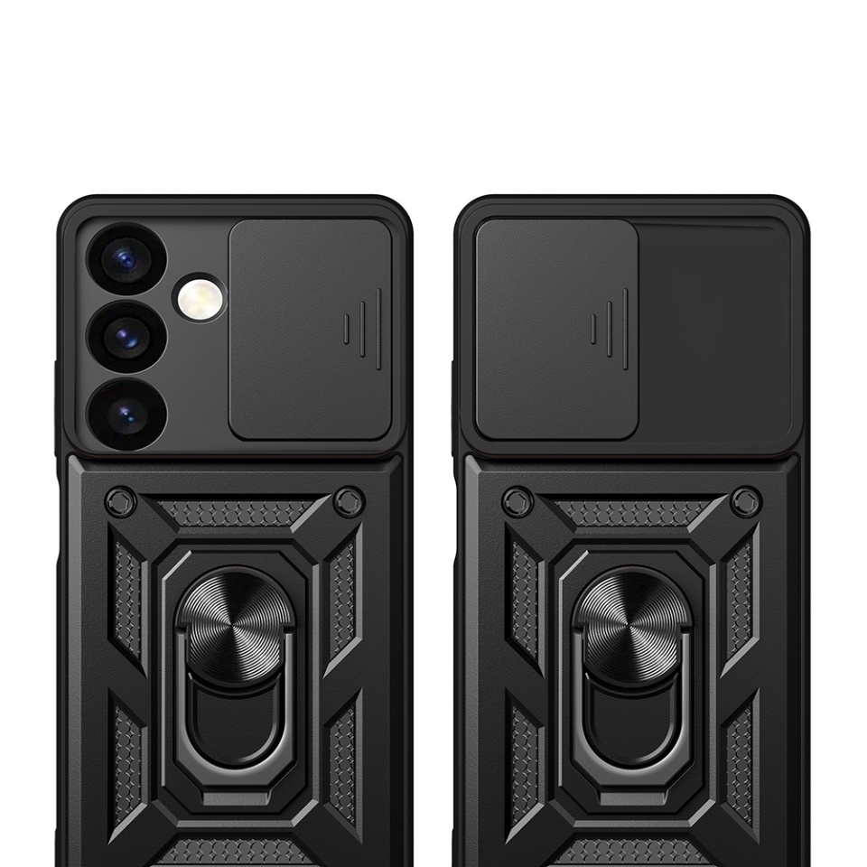 Husa pentru Samsung Galaxy S24 FE cu inel magnetic si protectie camera Skyddar CamShield - Negru - 1 | YEO