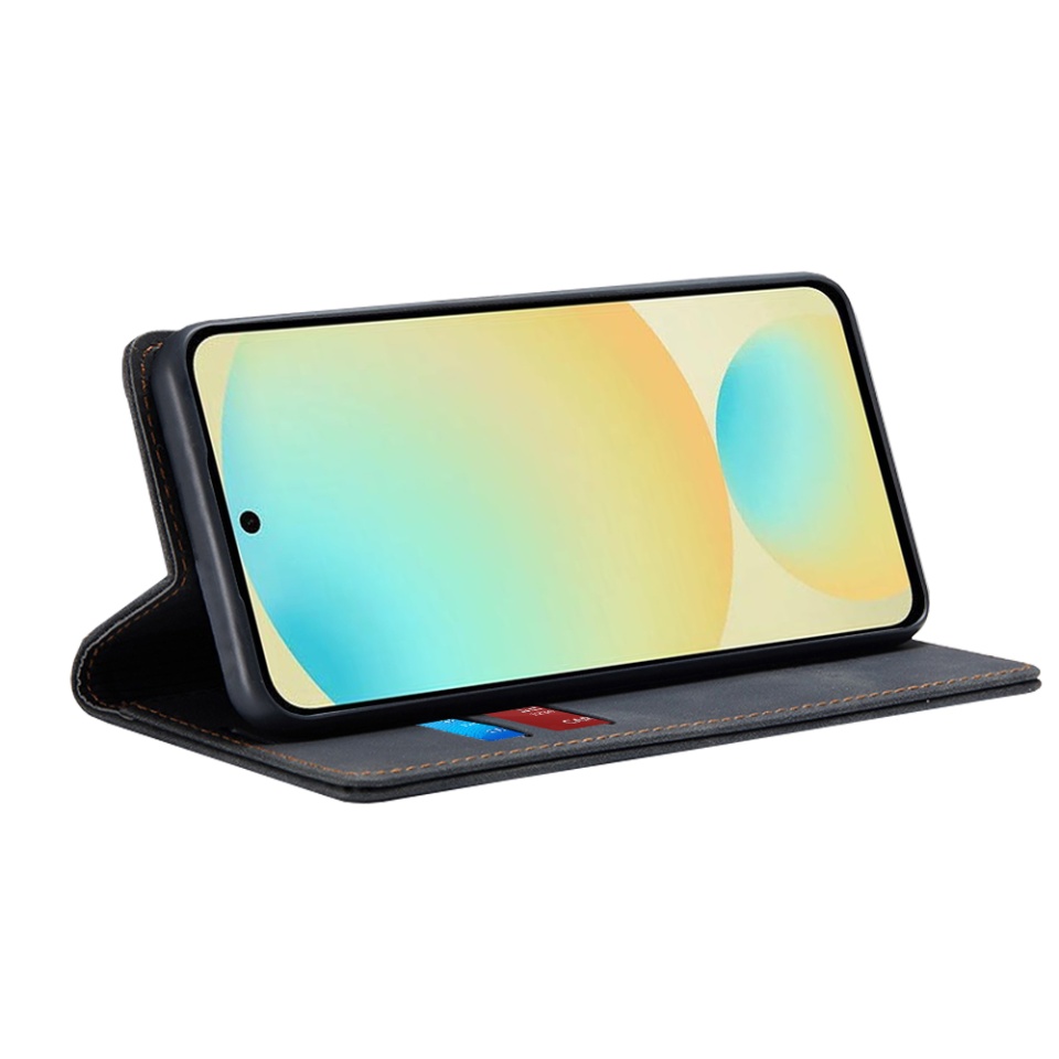 Husa pentru Samsung Galaxy S24 FE, SKYDDAR INNOVATION, Soft Wallet, tip Carte din piele Eco Premium, cu Portofel Interior, Negru, set cu sticker - 1 | YEO