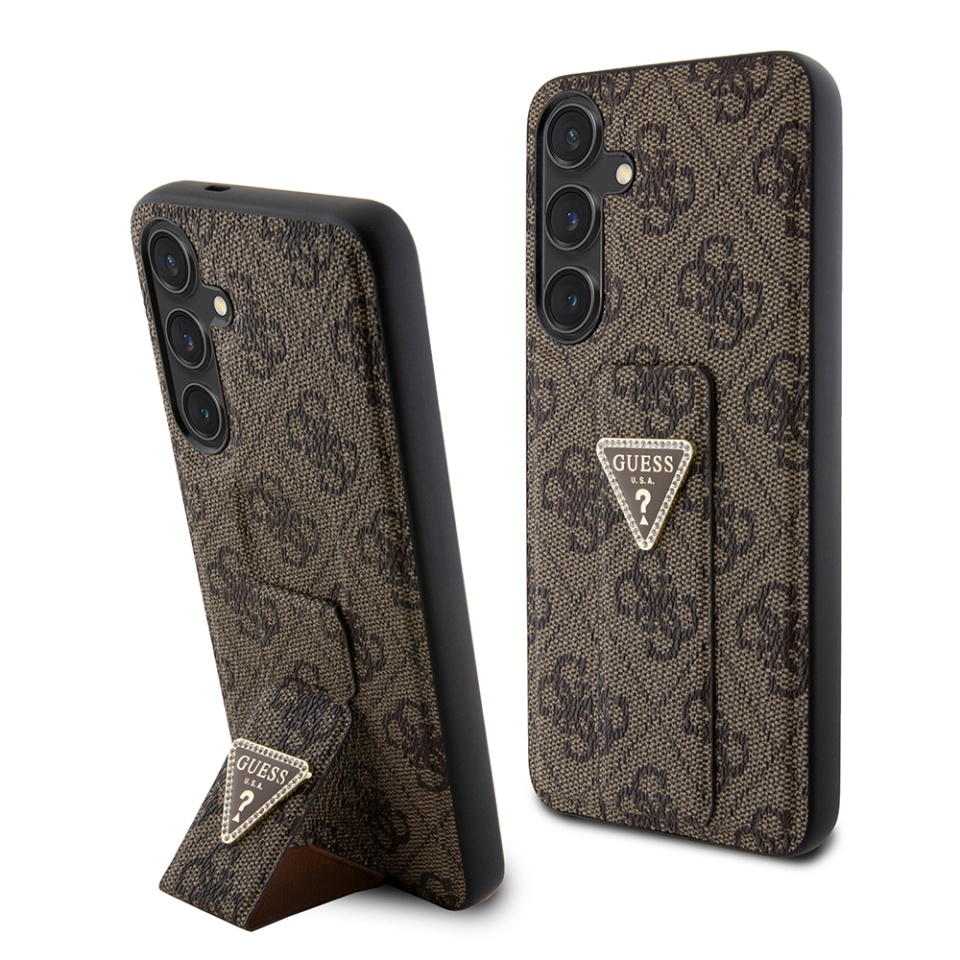 Husa pentru Samsung Galaxy S24 Plus, Grip Stand 4G Triangle Strass, Guess - Maro