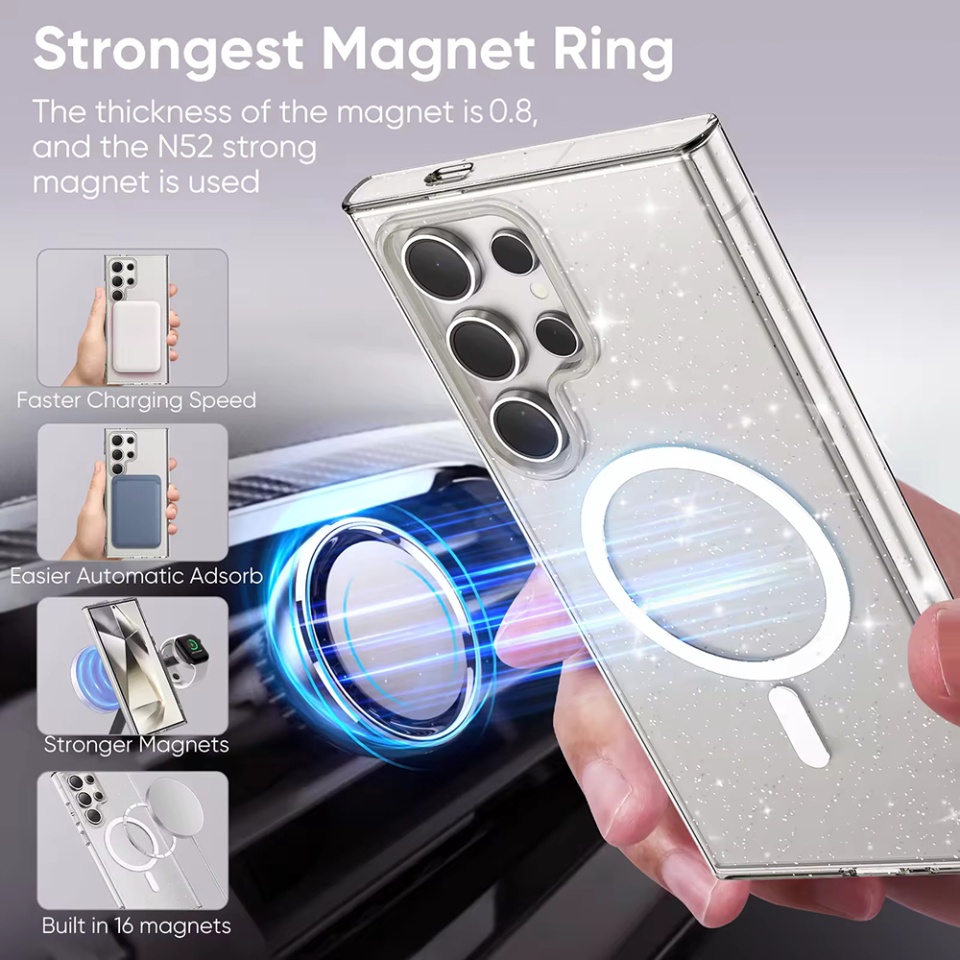 Husa pentru Samsung Galaxy S24 Ultra, Magsafe, din Silicon TPU cu Sclipici, Design Elegant si Ultra Subtire, SKDR Shine - Transparenta - 3 | YEO