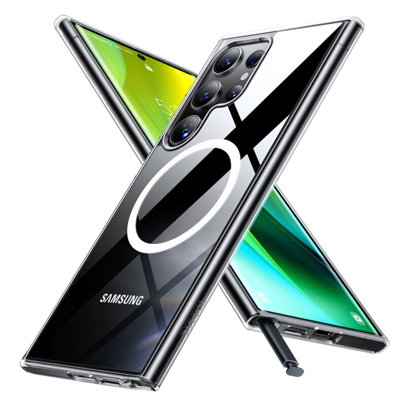 Husa pentru Samsung Galaxy S24 Ultra, SKYDDAR INNOVATION, Shockproof MagSafe, Transparenta, set cu sticker