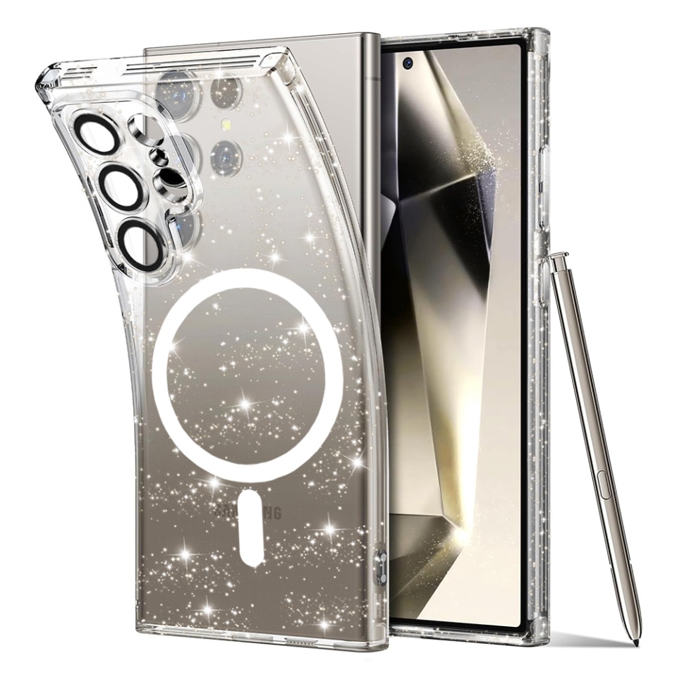 Husa pentru Samsung Galaxy S24 Ultra, SKYDDAR INNOVATION, SparkleSkin Magsafe, din Silicon TPU cu Sclipici, Design Elegant si Subtire, set cu sticker, Transparenta