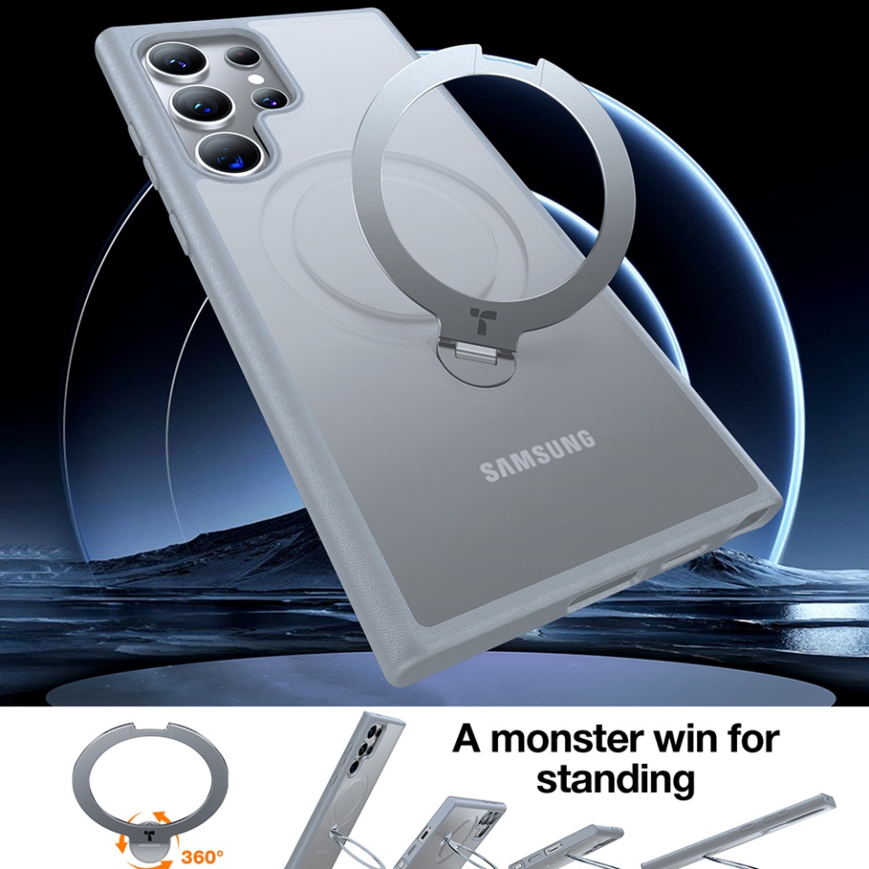 Husa pentru Samsung Galaxy S24 Ultra, Torras Ostand Spin MagSafe, Gri - 3 | YEO
