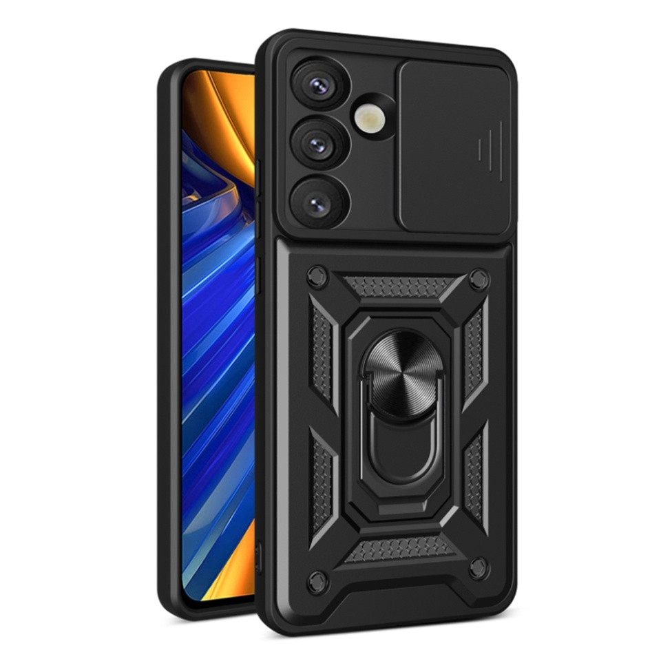 Husa pentru Samsung Galaxy S25 cu inel magnetic si protectie camera CamShield - Negru