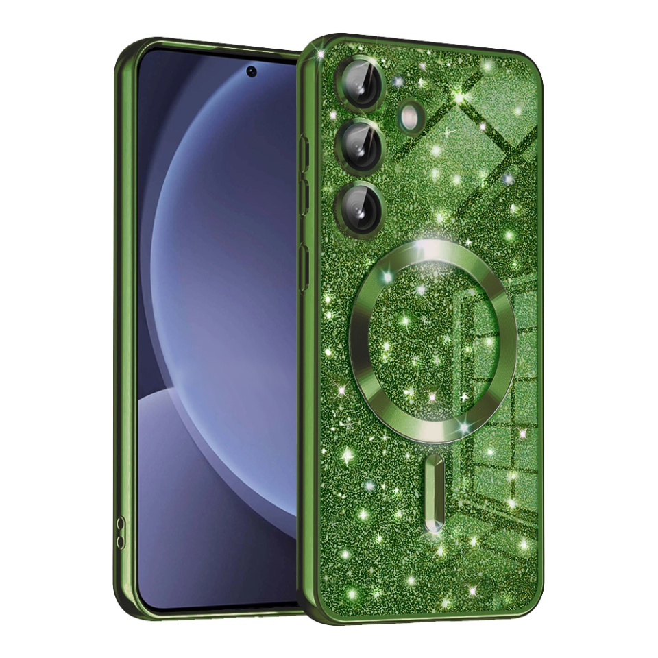 Husa pentru Samsung Galaxy S25 Design Antisoc, Fundal Detasabil 2-in-1, Protectie Superioara, Margini Ridicate, SKDR Glitter - Verde