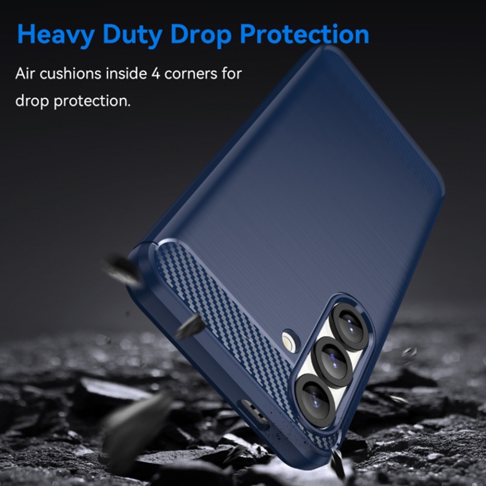 Husa pentru Samsung Galaxy S25 din Silicon Premium, Slim, cu textura Fibra Carbon - Albastru - 2 | YEO