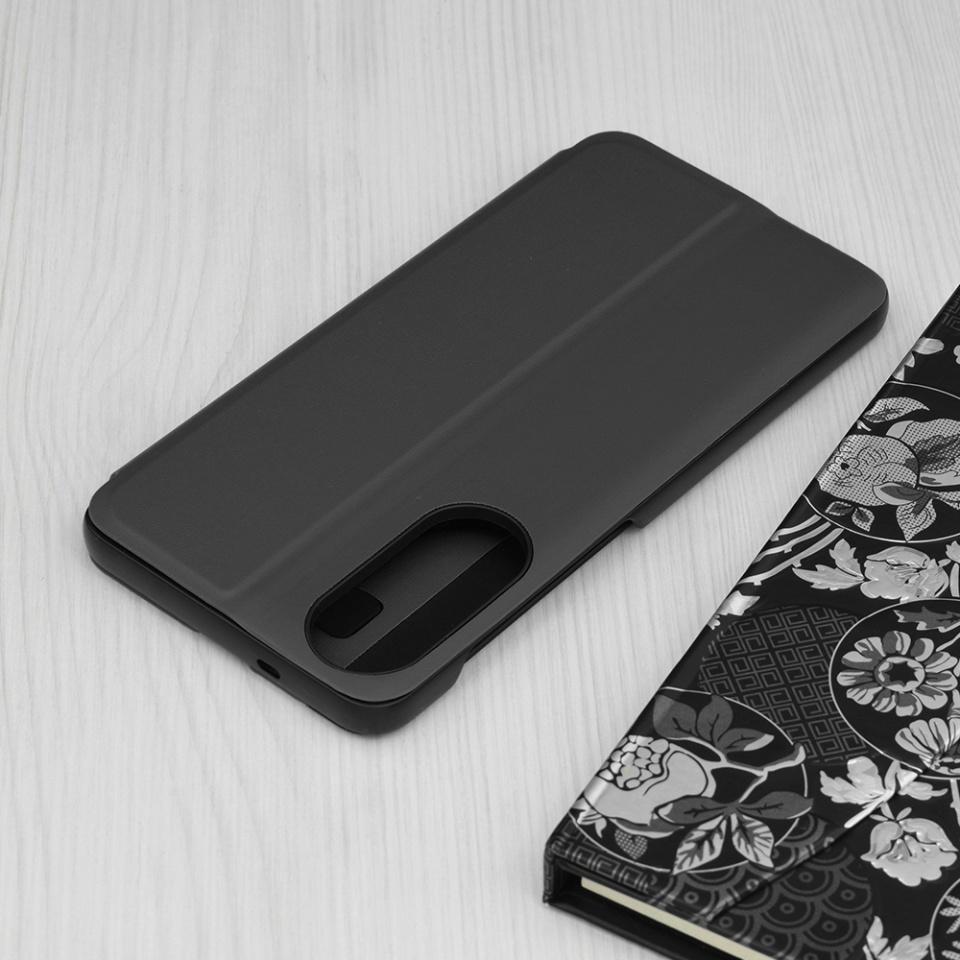 Husa pentru Samsung Galaxy S25 Edge, SKYDDAR INNOVATION, Eco View, tip carte, Negru, set cu sticker - 2 | YEO