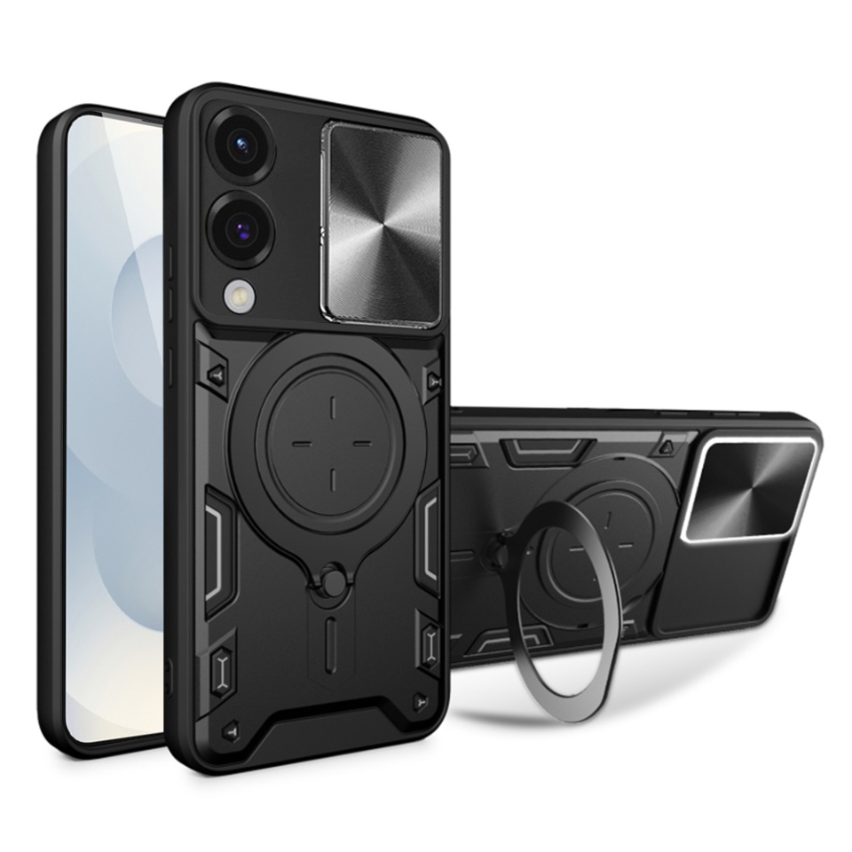 Husa pentru Samsung Galaxy S25 Edge, SKYDDAR INNOVATION, SafeCover cu Inel Magnetic, Protectie Camera, set cu sticker, Negru