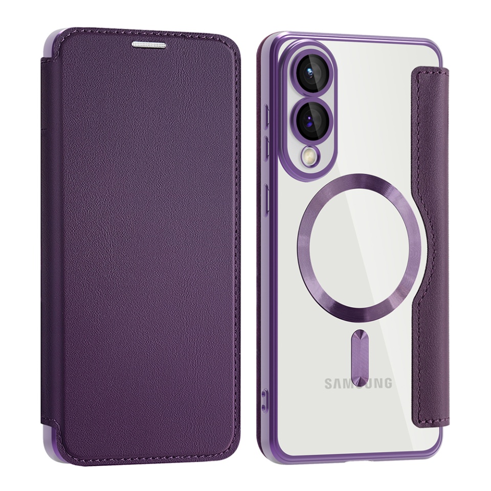 Husa pentru Samsung Galaxy S25 Edge tip carte, SKYDDAR INOVATION, SmartMag Book, Magsafe, RFiD, Suport Carduri, set cu sticker, Mov - 1 | YEO