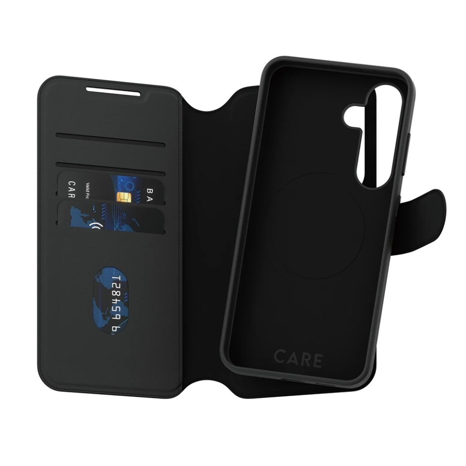 Husa pentru Samsung Galaxy S25, PanzerGlass, CARE Feature Case Tango Two-in-One Wallet, Tip Carte Detasabila 2in1 cu Portofel si Prindere Magnetica, Piele Ecologica, Antisoc, Negru