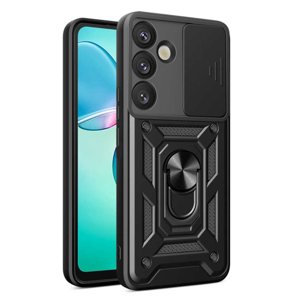 Husa pentru Samsung Galaxy S25 Plus cu inel magnetic si protectie camera Skyddar CamShield - Negru