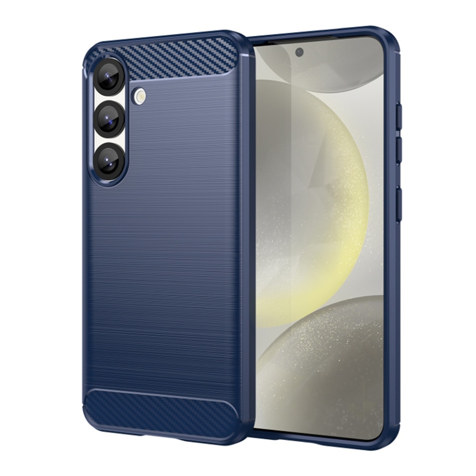 Husa pentru Samsung Galaxy S25 Plus din Silicon Premium, Slim, cu textura Fibra Carbon - Albastru