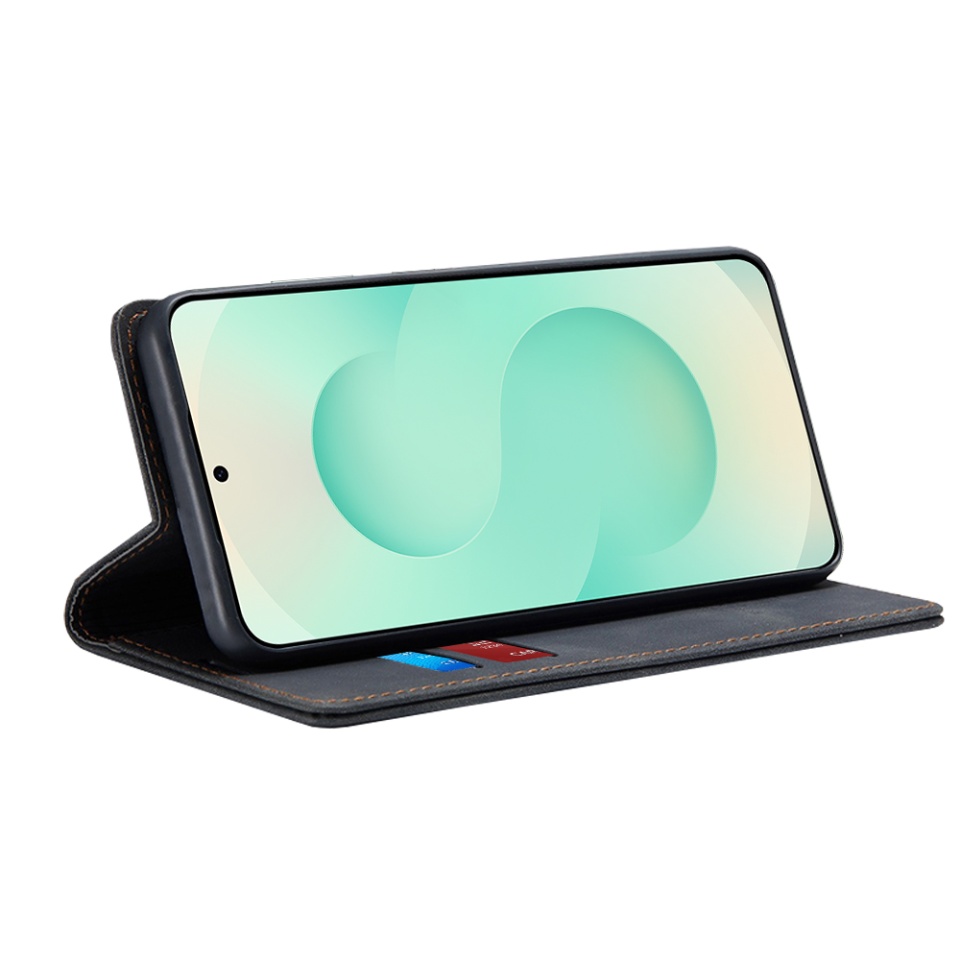 Husa pentru Samsung Galaxy S25 Plus, SKYDDAR INNOVATION, Soft Wallet, tip Carte din piele Eco Premium, cu Portofel Interior, Negru, set cu sticker - 1 | YEO