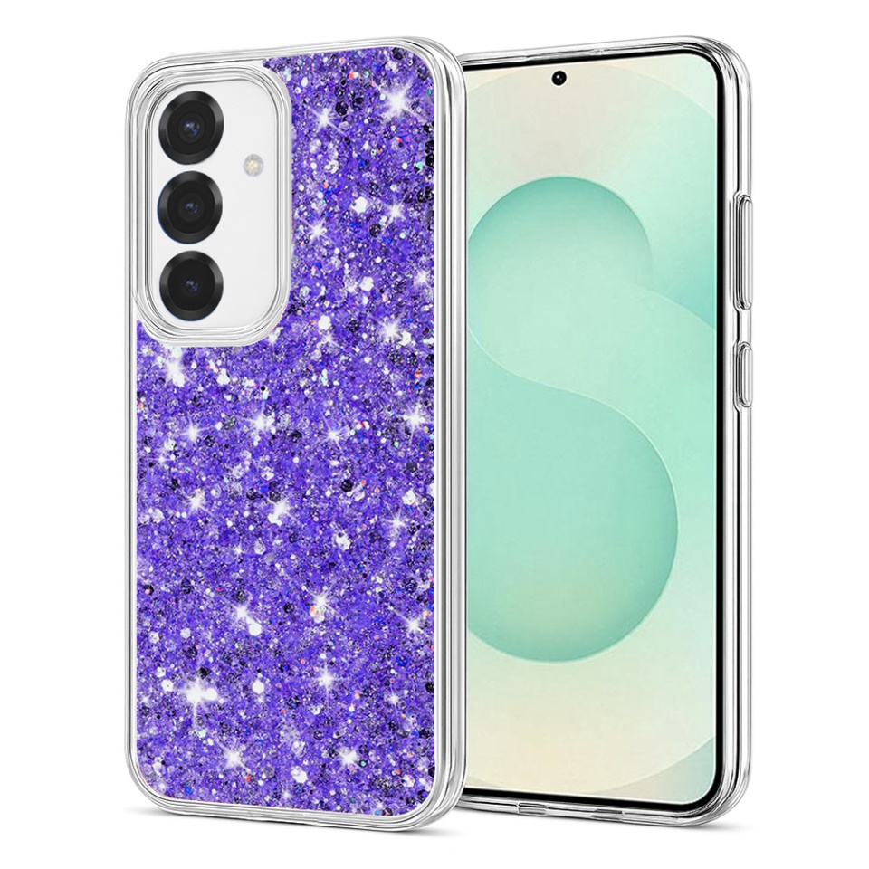 Husa pentru Samsung Galaxy S25 Plus, SKYDDAR INNOVATION, SparkleCase, din Silicon cu Sclipici, Protectie Completa, Mov, set cu sticker
