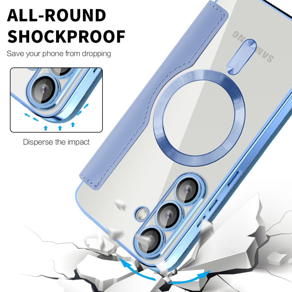 Husa pentru Samsung Galaxy S25 Plus tip carte, SKYDDAR INOVATION, SmartMag Book, Magsafe, RFiD, Suport Carduri, set cu sticker, Bleu - 3 | YEO