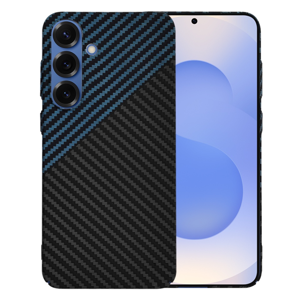 Husa pentru Samsung Galaxy S25, SKYDDAR INNOVATION, Carbonite FiberShell, Bleu, set cu sticker - 1 | YEO