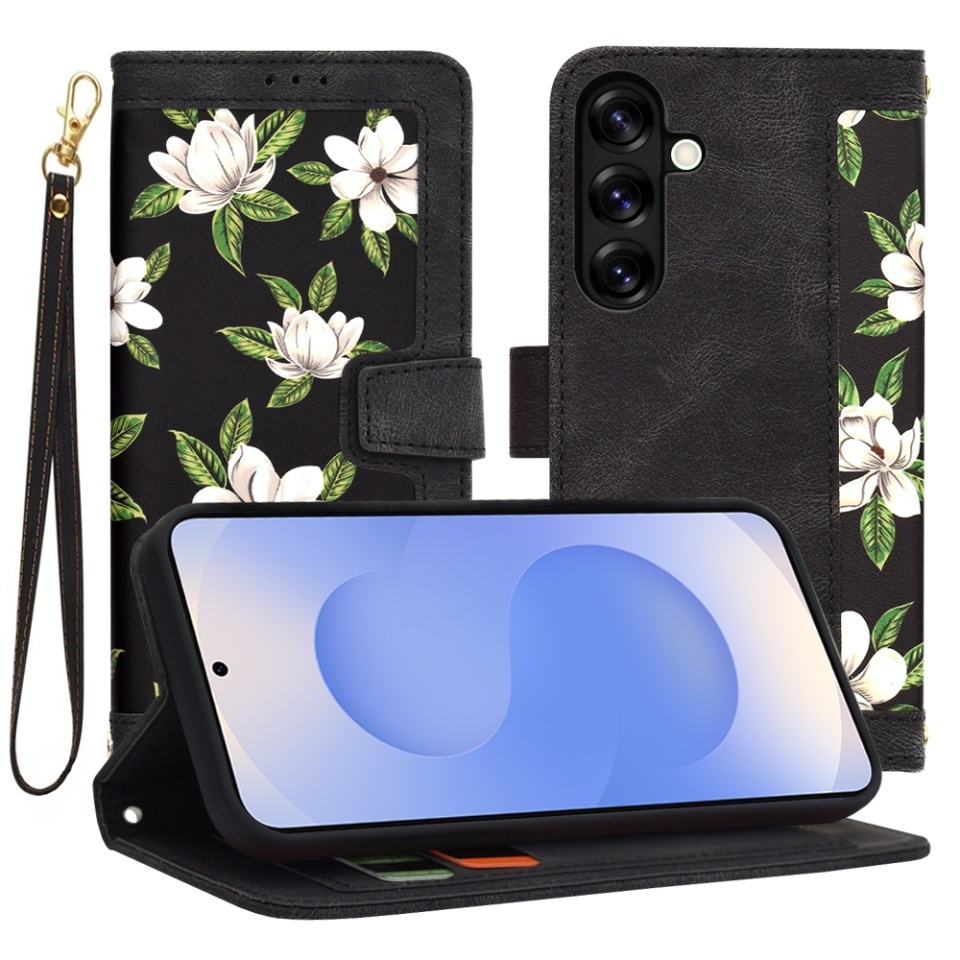 Husa pentru Samsung Galaxy S25, SKYDDAR INNOVATION, Flipcraft din Piele Ecologică, Stand Integrat, Buzunare pentru Carduri, set cu sticker, Negru